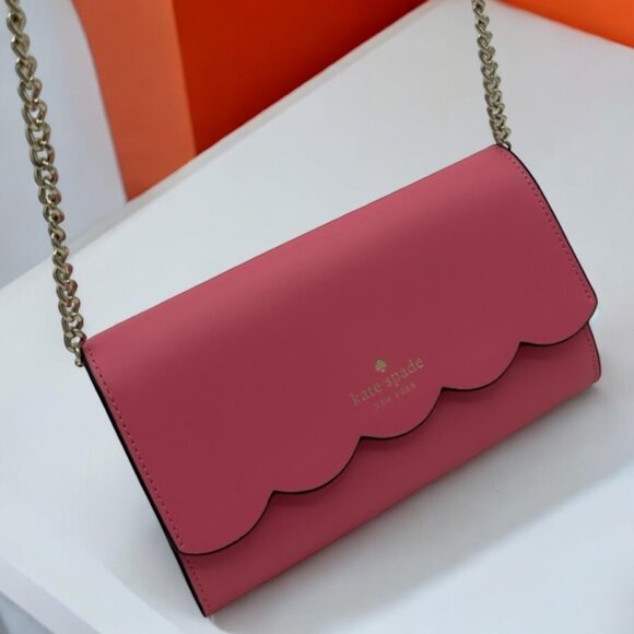 NWOT Kate Spade Gemma in Deep Hibiscus Smooth Leather Wallet on a Chain - Picture 1 of 15